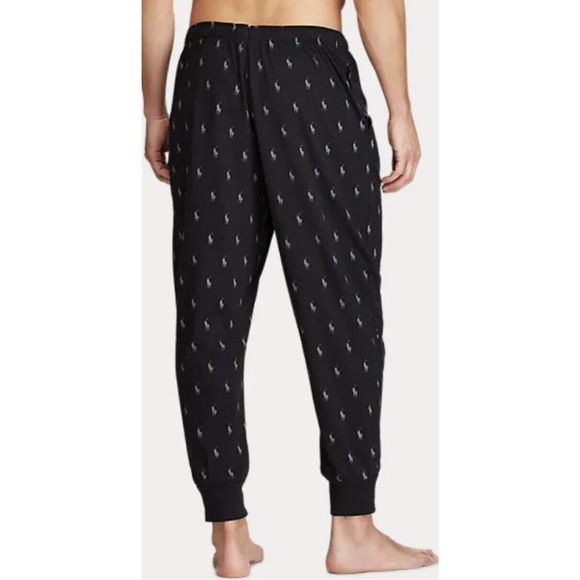 Polo Ralph Lauren Men Sz M Joggers Pants All Over Pony Logo Sleepwear Black/Gray - Picture 12 of 12